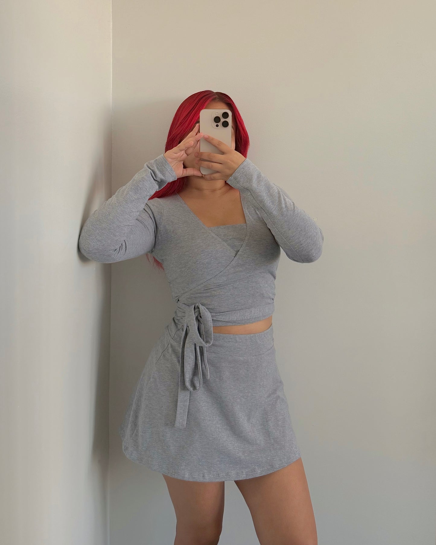 Heather Grey Cotton High Waisted Skort