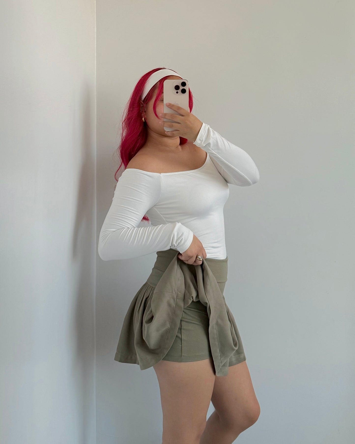 Olive Fold Over Pleated Skort
