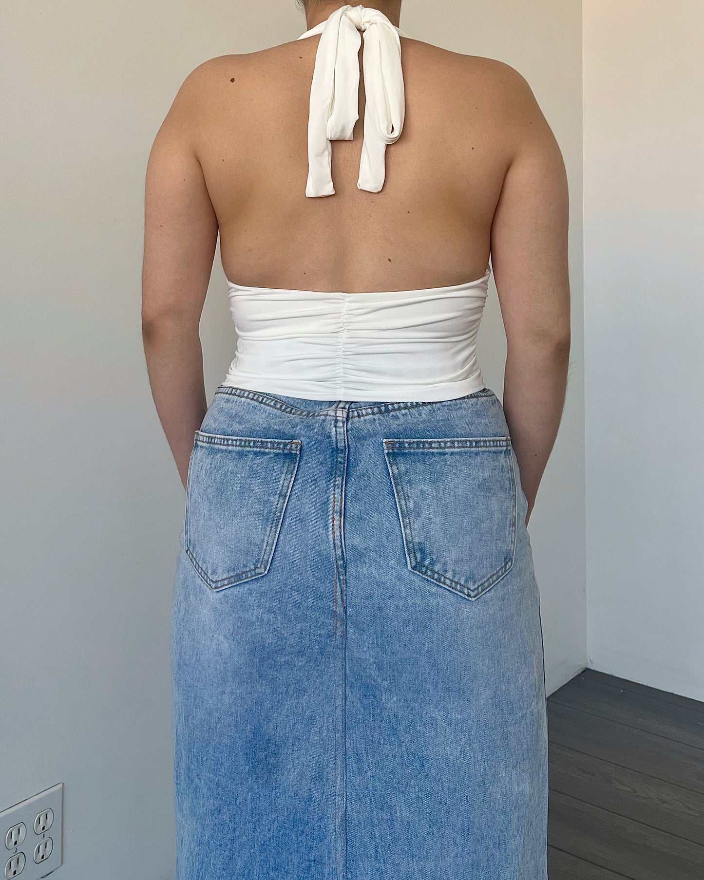 Ivory Plunge Halter Top
