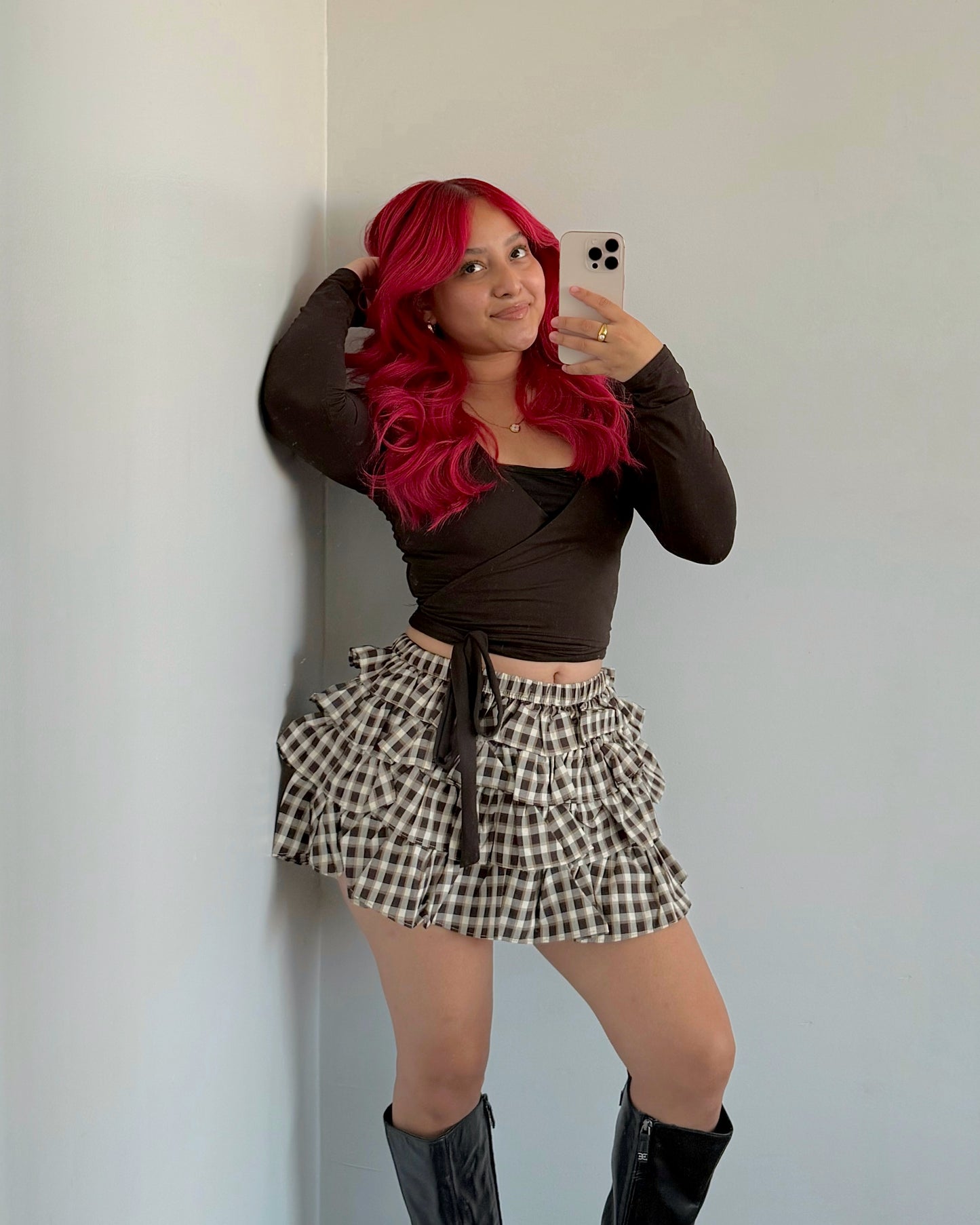 Brown Plaid Frill Tiered Skort