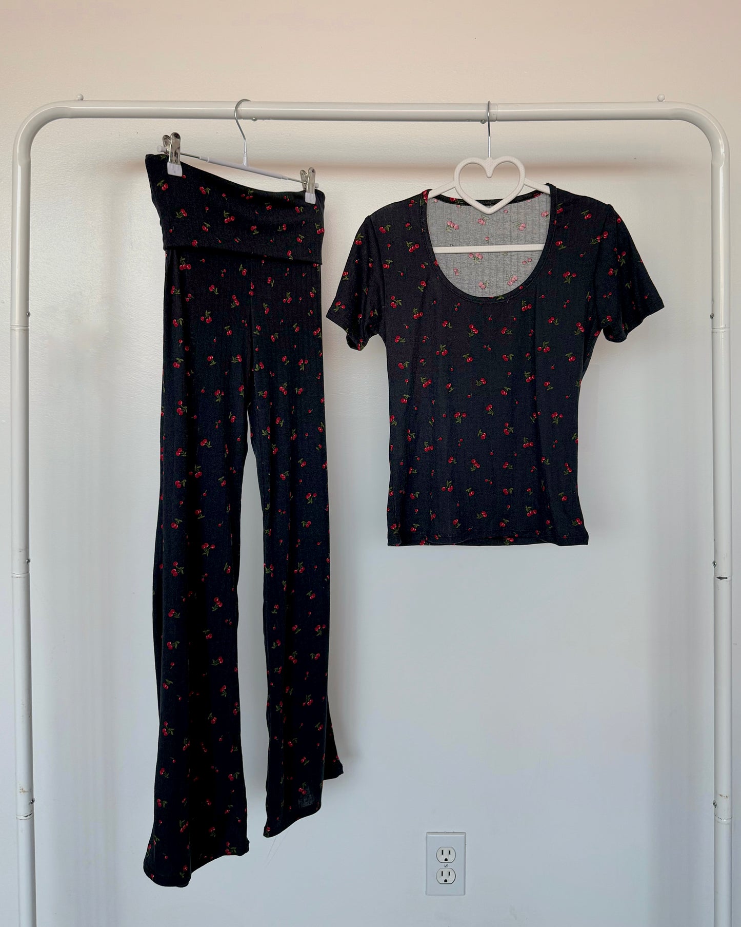 Cherry Black Ditsy (POINTELLE) Fold Over Pants