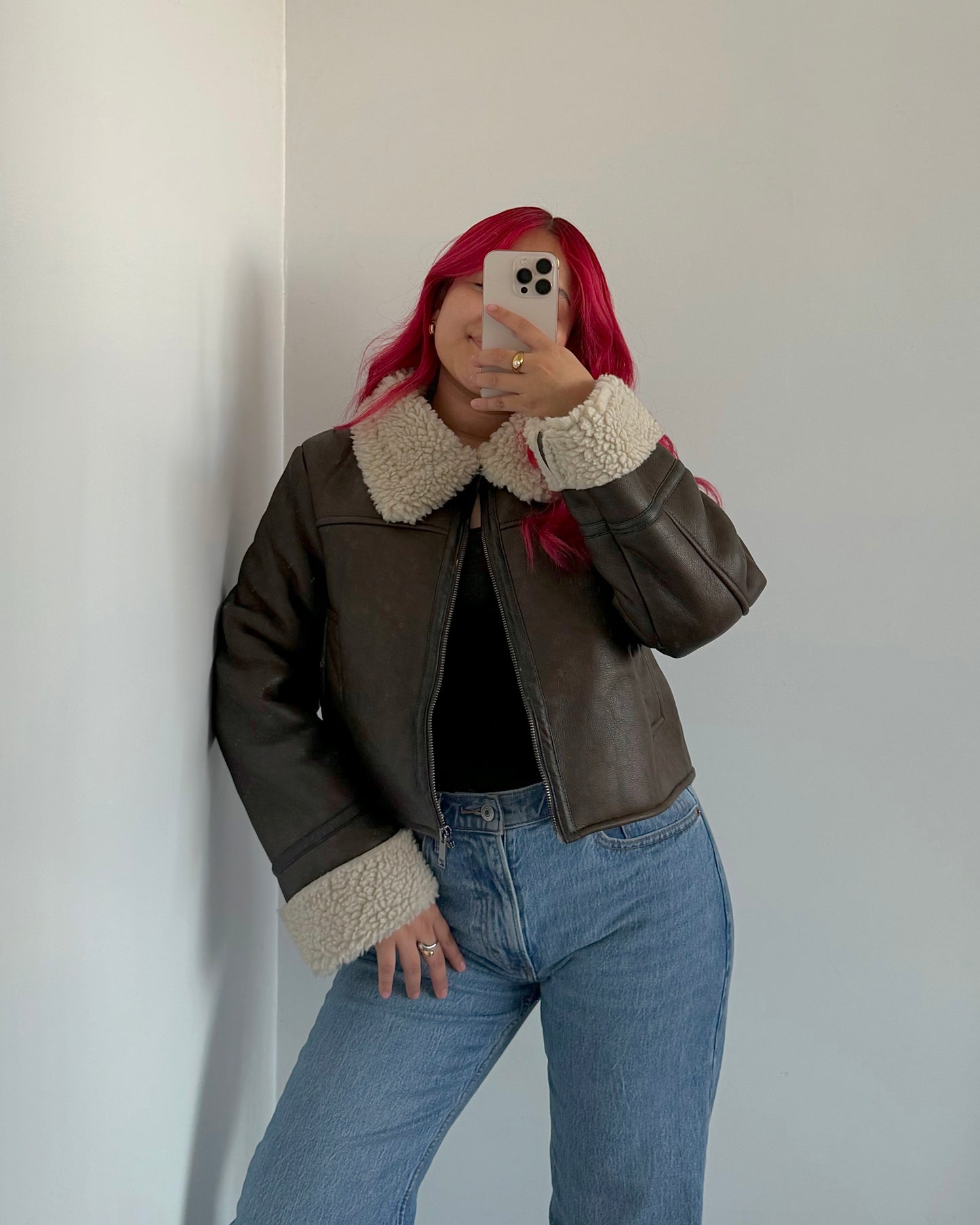 Brown Sherpa Fur Leather Jacket