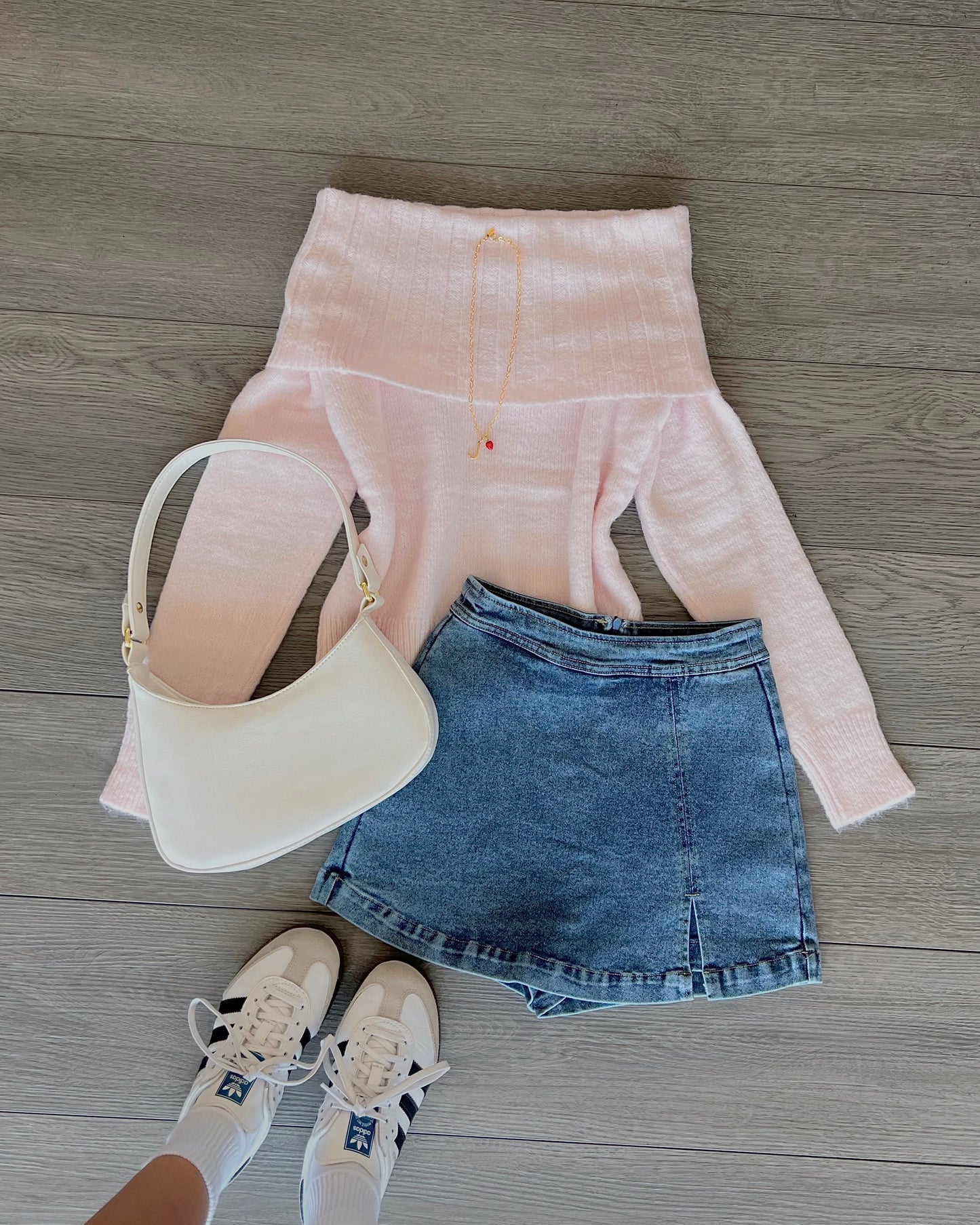 Medium Wash Slit Denim Skort