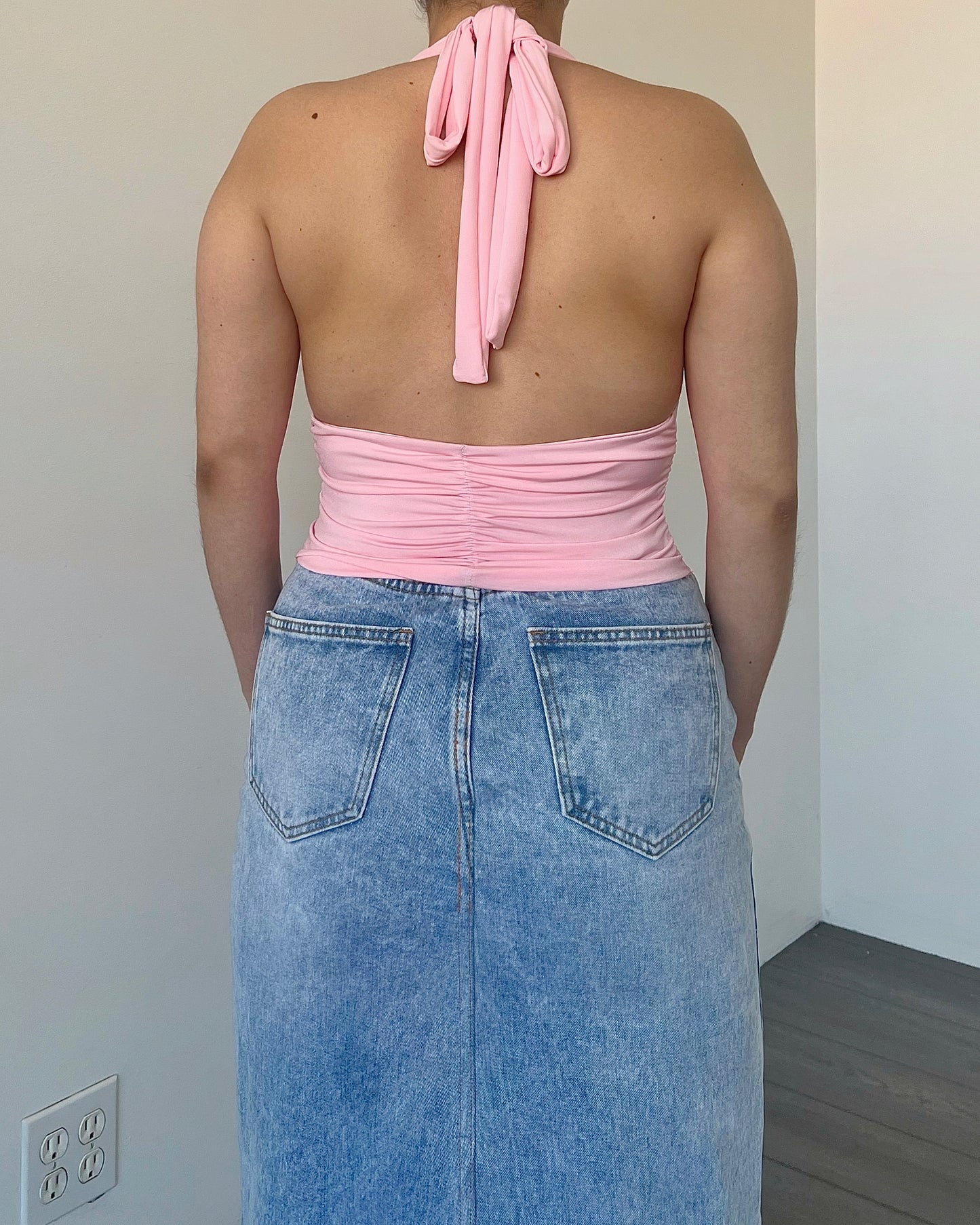 Baby Pink Plunge Halter Top
