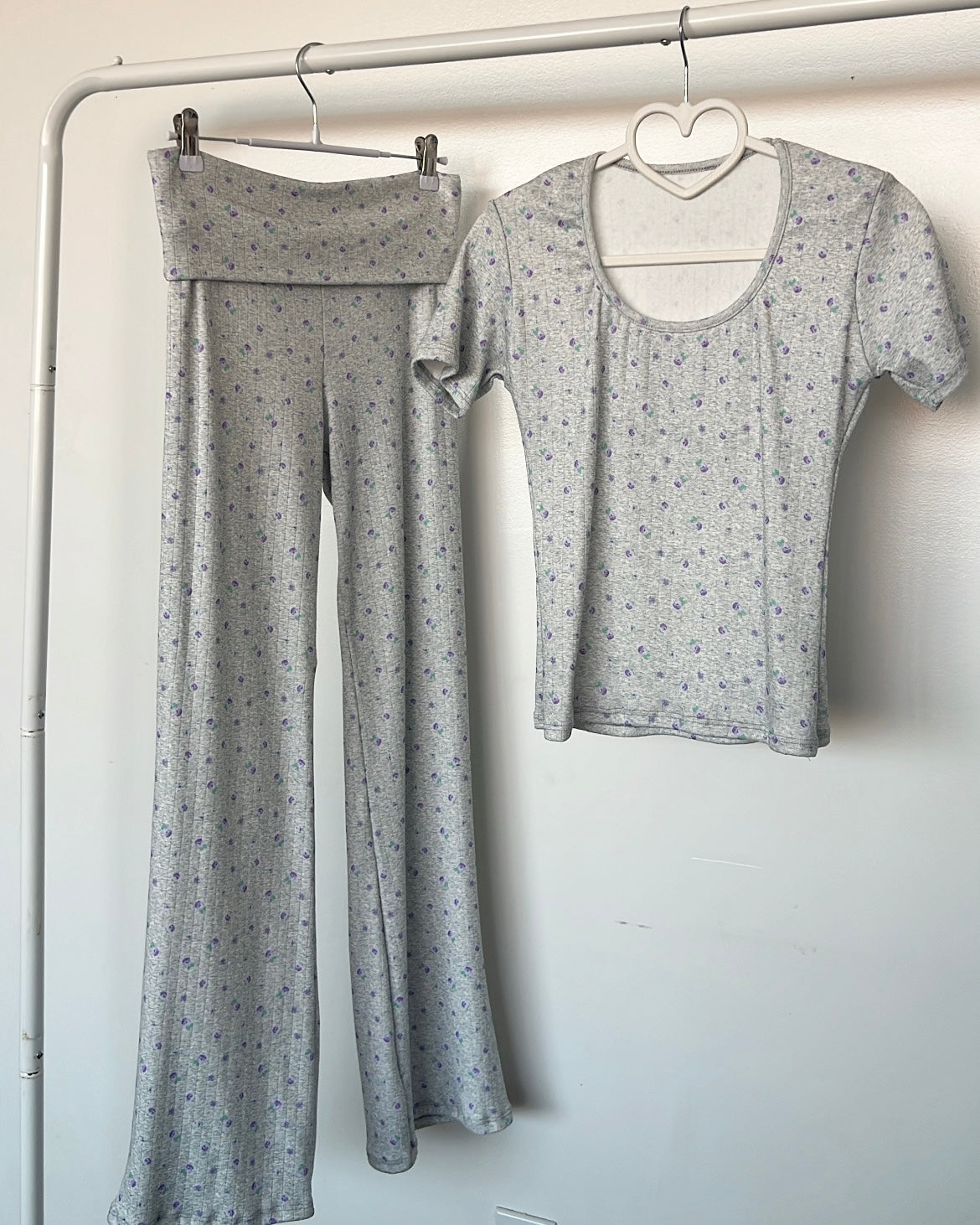 Lavender/Heather Ditsy (POINTELLE) Fold Over Pants