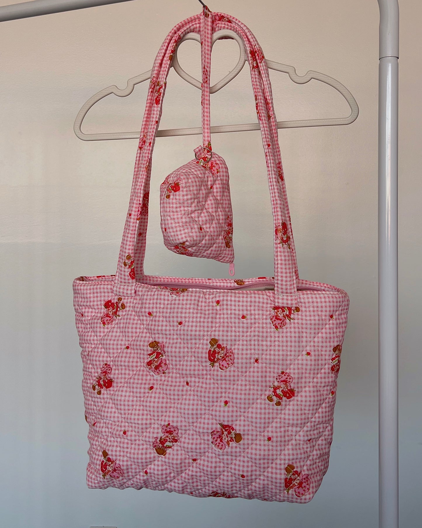 Gingham Shortcake Vintage Tote Bag & Matching Pouch