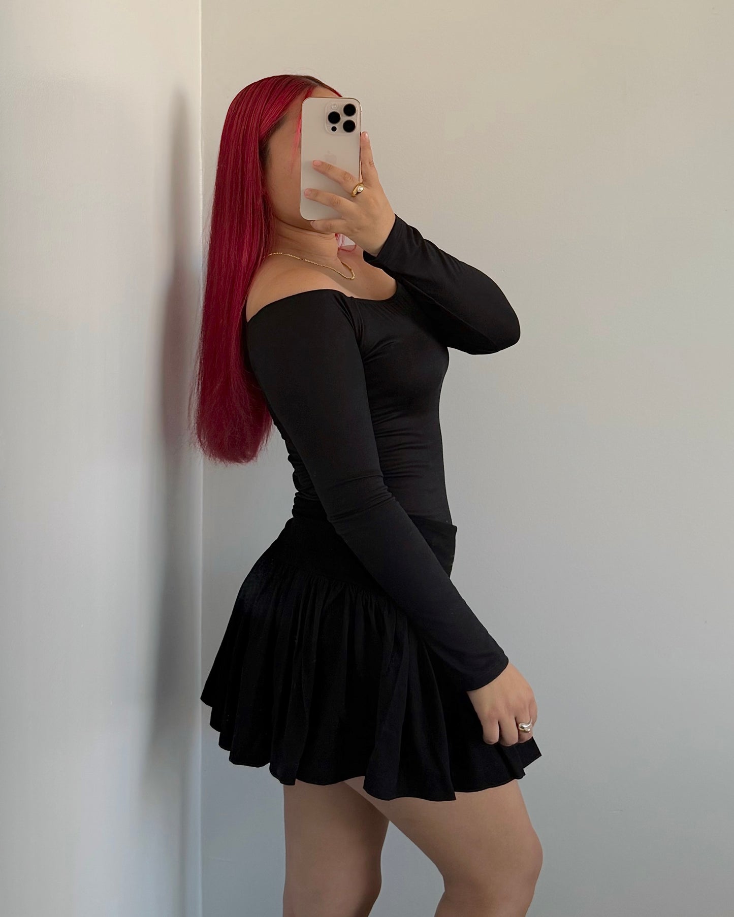 Black Fold Over Pleated Skort