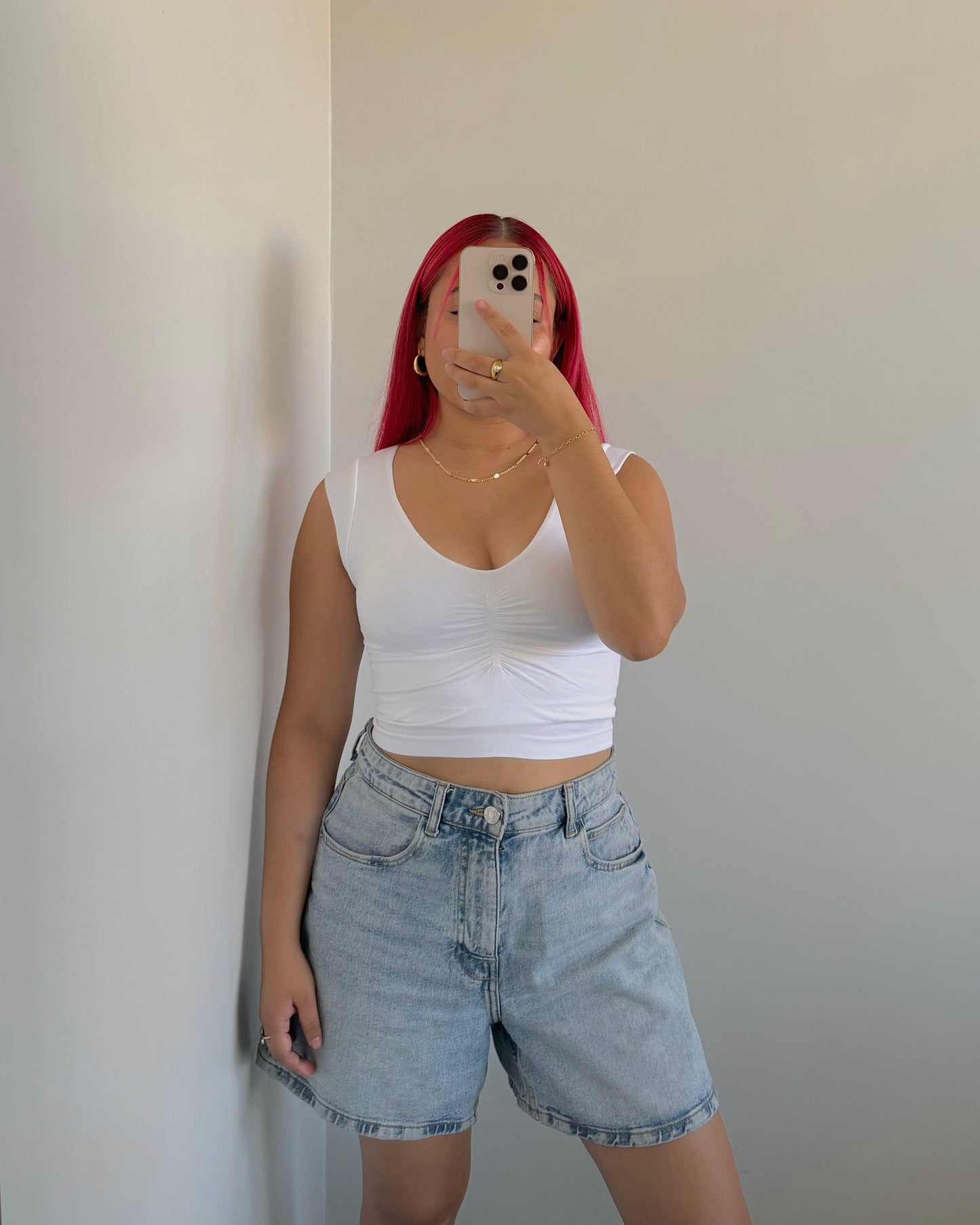 White Shirring Cap Sleeve Crop Top