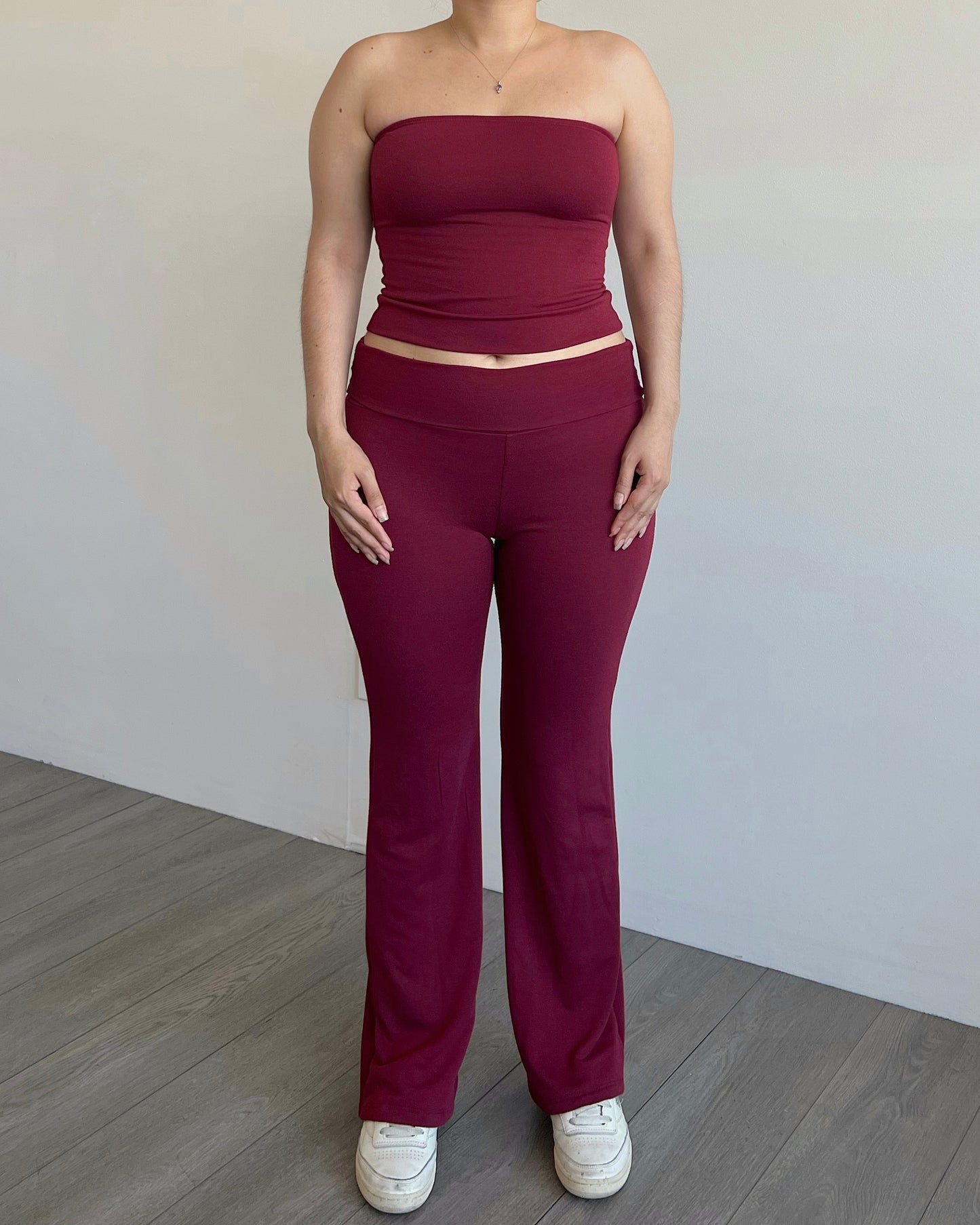 Wine French Fold Over Pants
