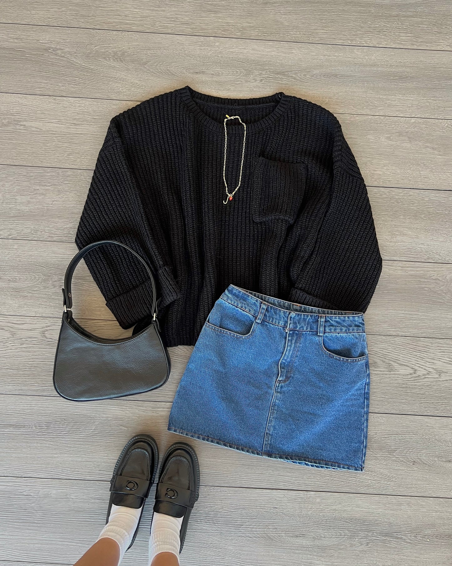 Black Chunky Pocket Sweater