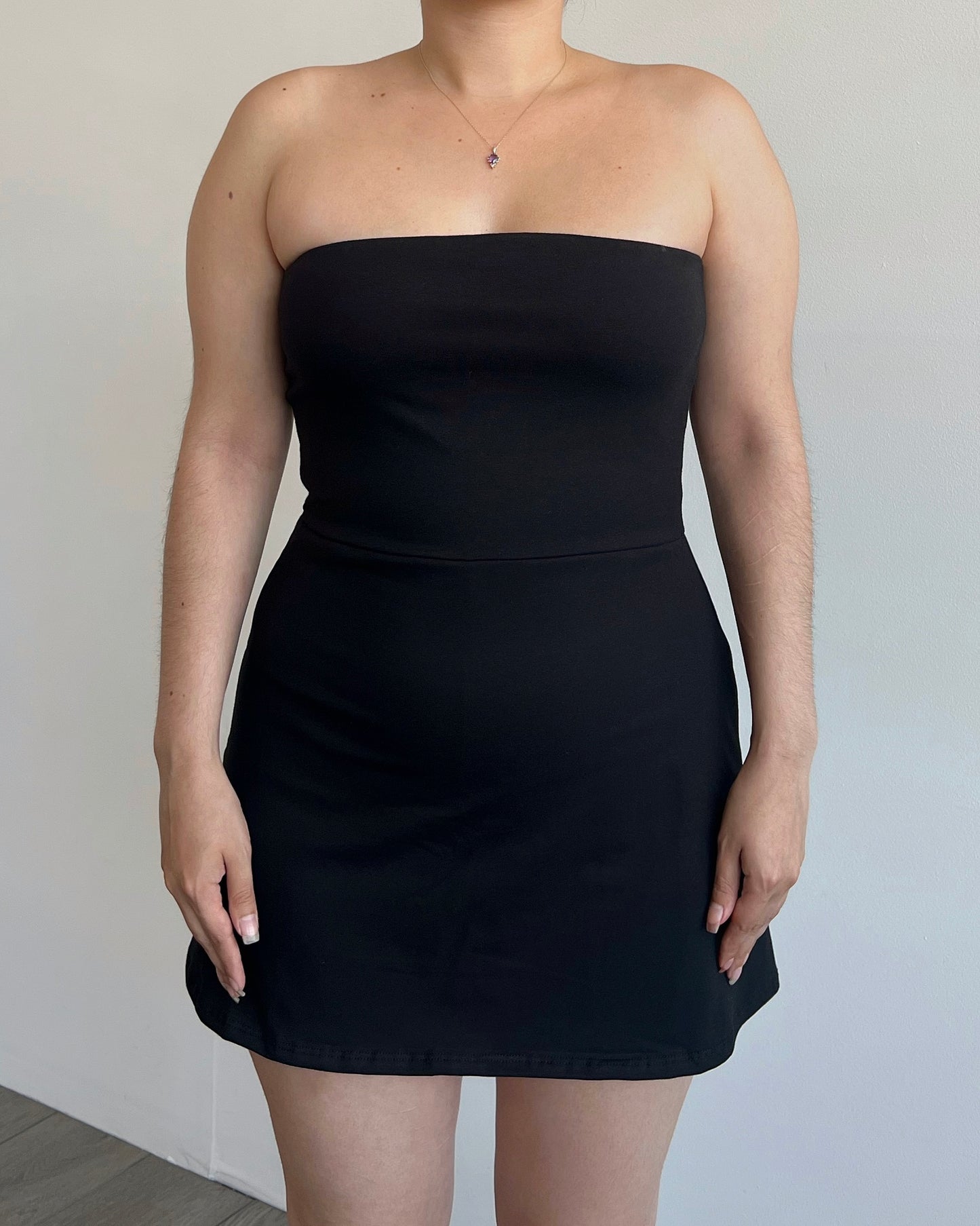 Black Cotton Tube Skort Dress
