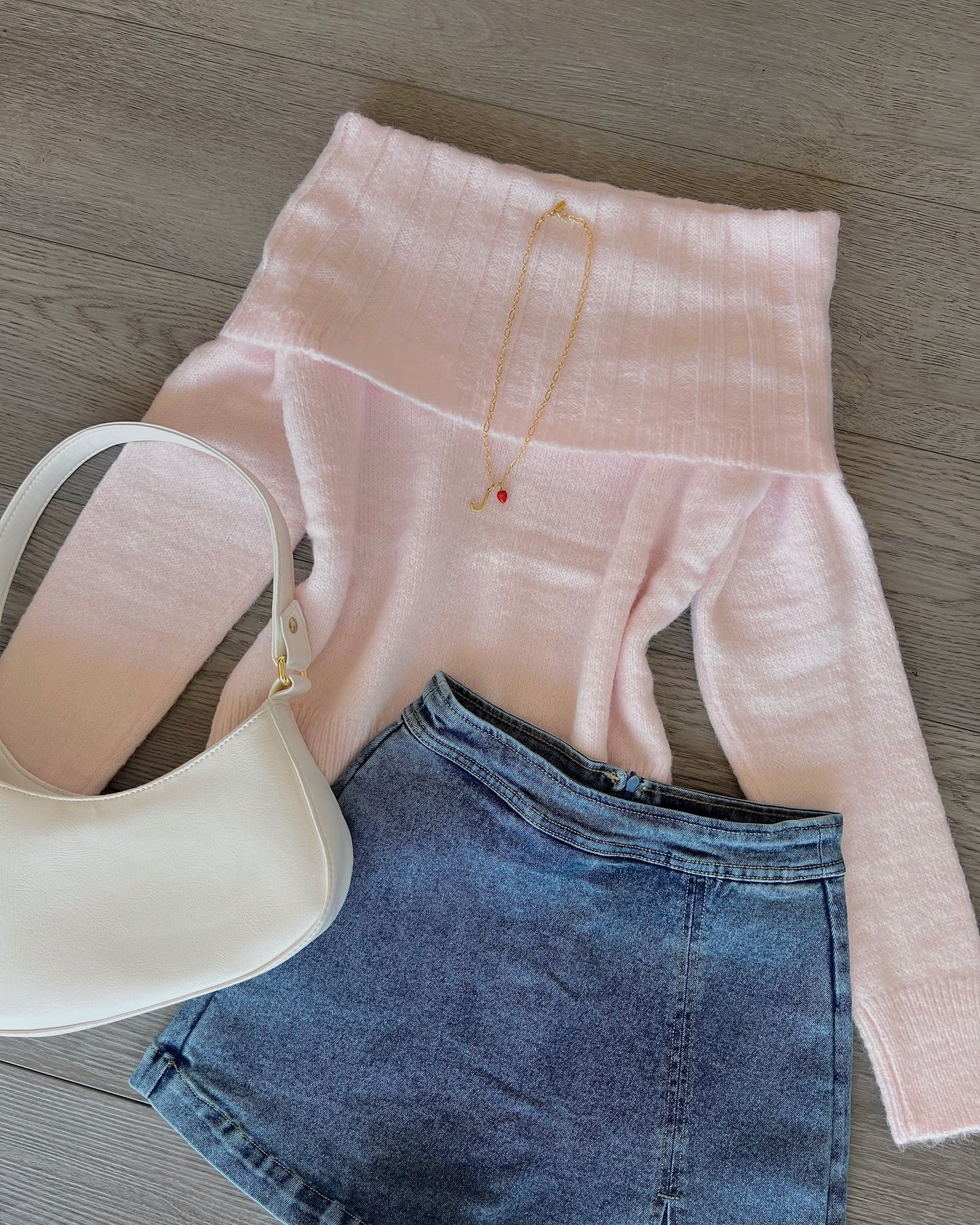 Baby Pink Knit OTS Sweater