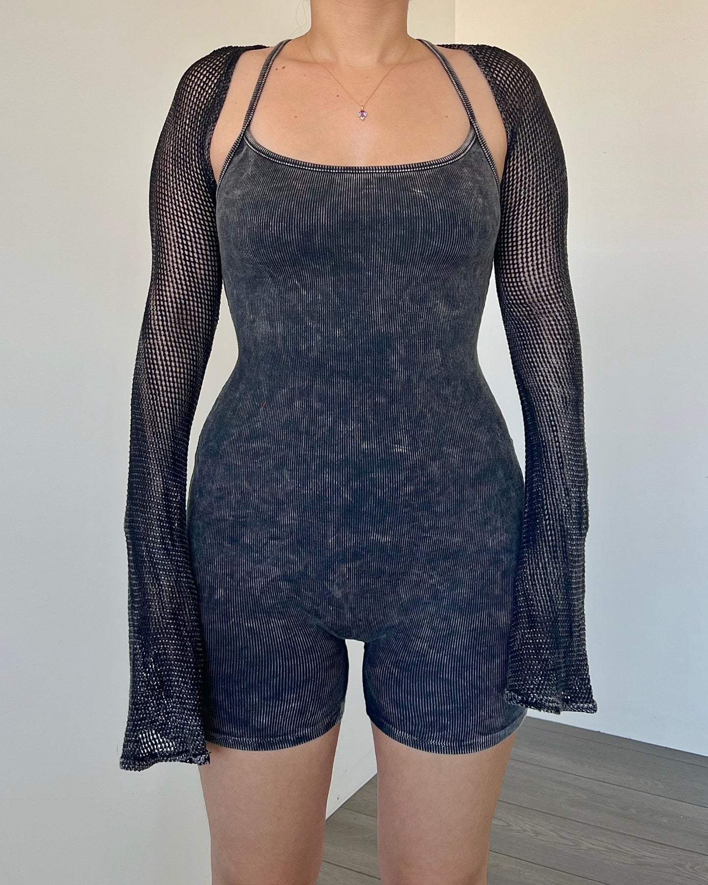 Black Mineral Cami Romper & Shrug Set