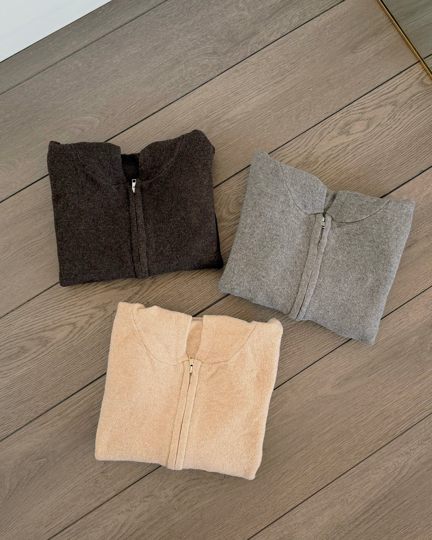 Oatmeal Zip Knit Hoodie Sweater