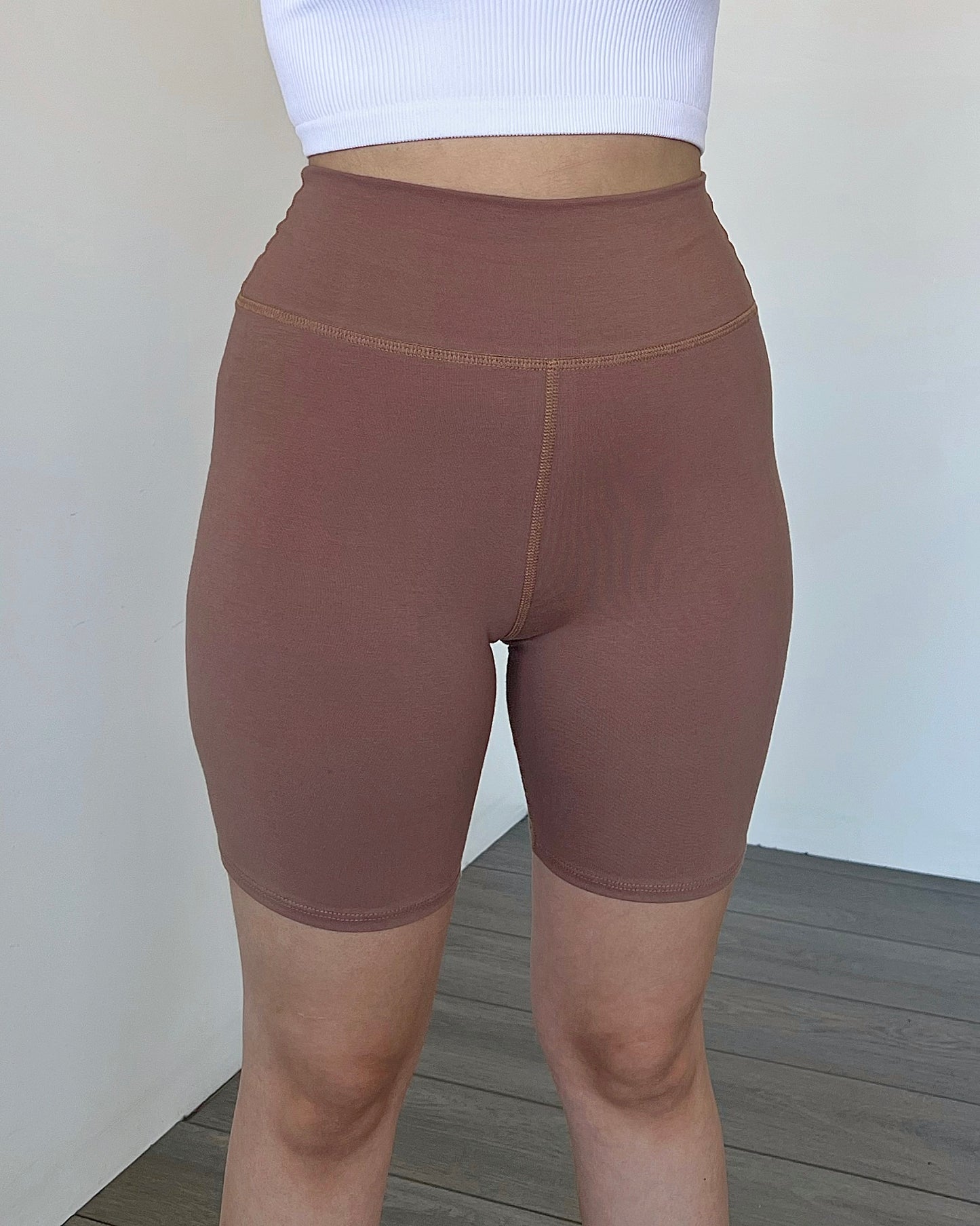 Mocha High Rise Biker Shorts