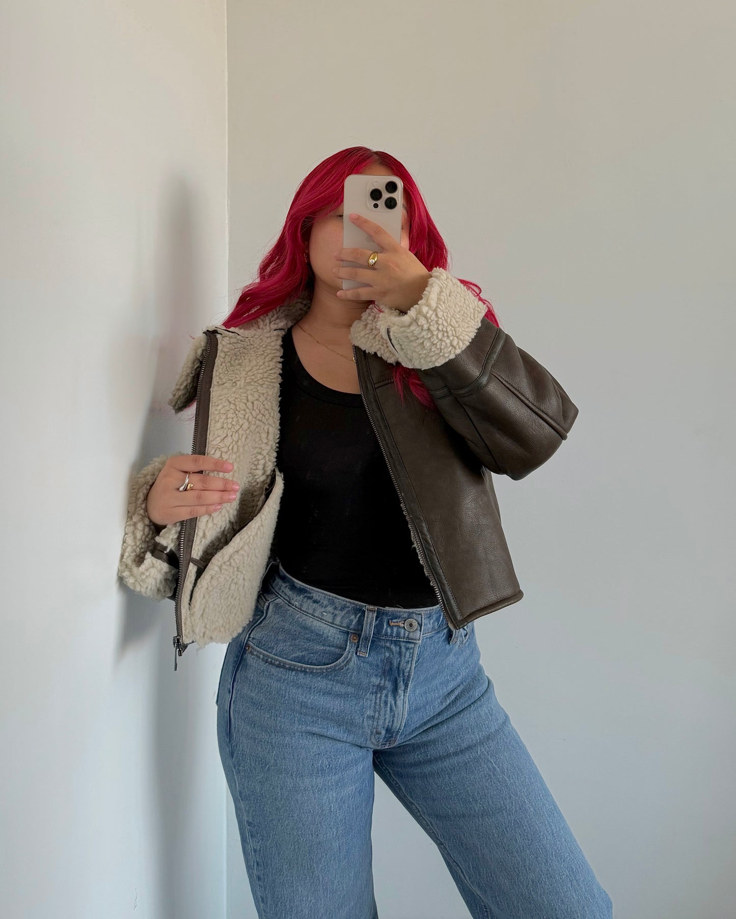 Brown Sherpa Fur Leather Jacket