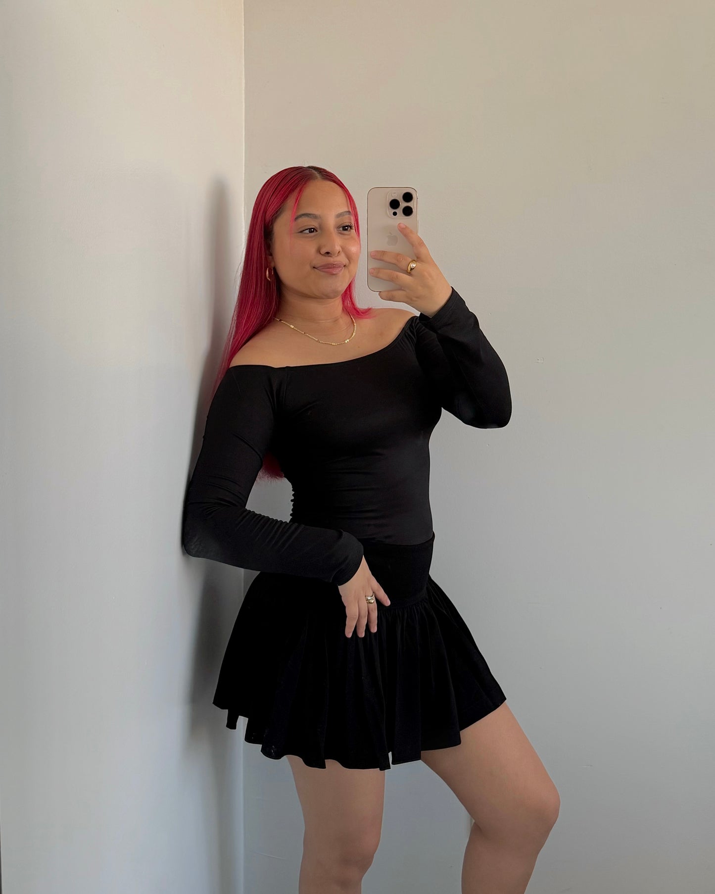 Black Fold Over Pleated Skort