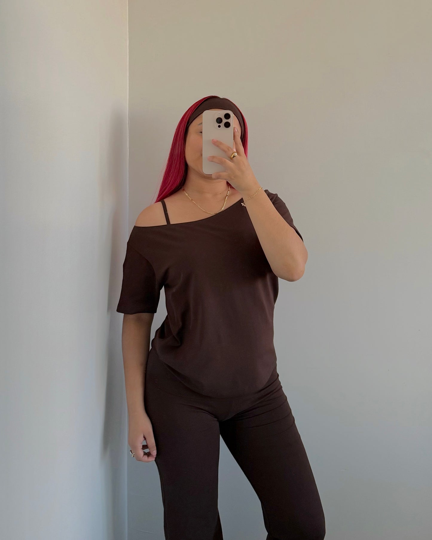 Brown Cotton Off The Shoulder Top