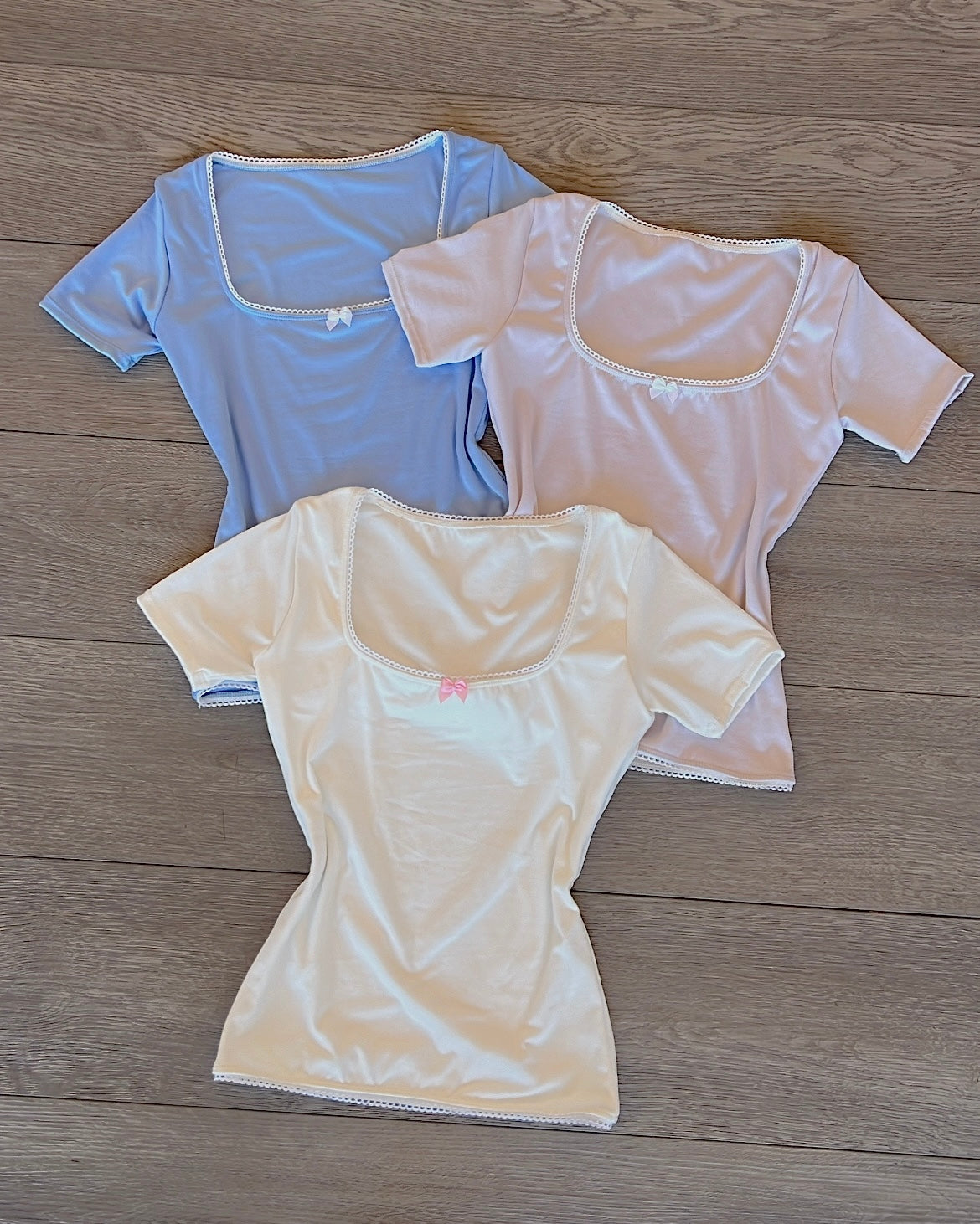 Baby Blue Bow (Lace Trim) B-Soft Short Sleeve Top