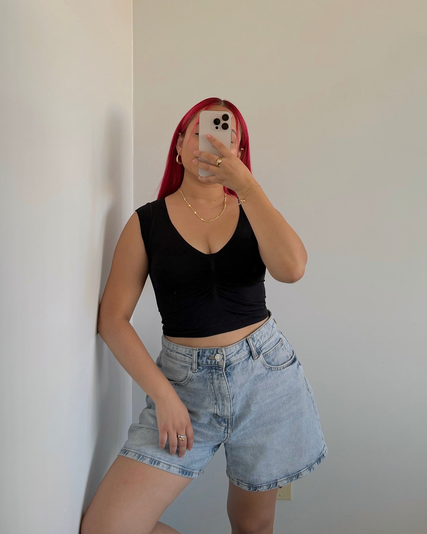 Black Shirring Cap Sleeve Crop Top