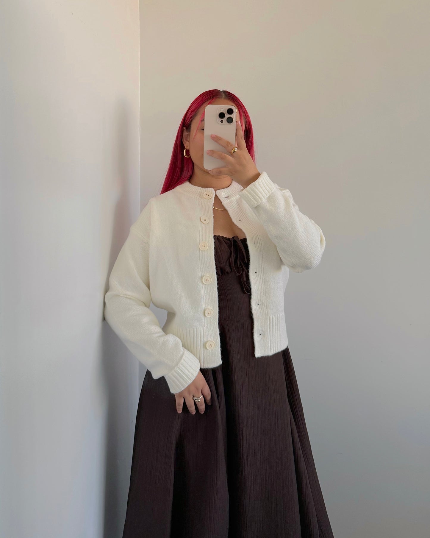 Cream Cozy Round Neck Cardigan