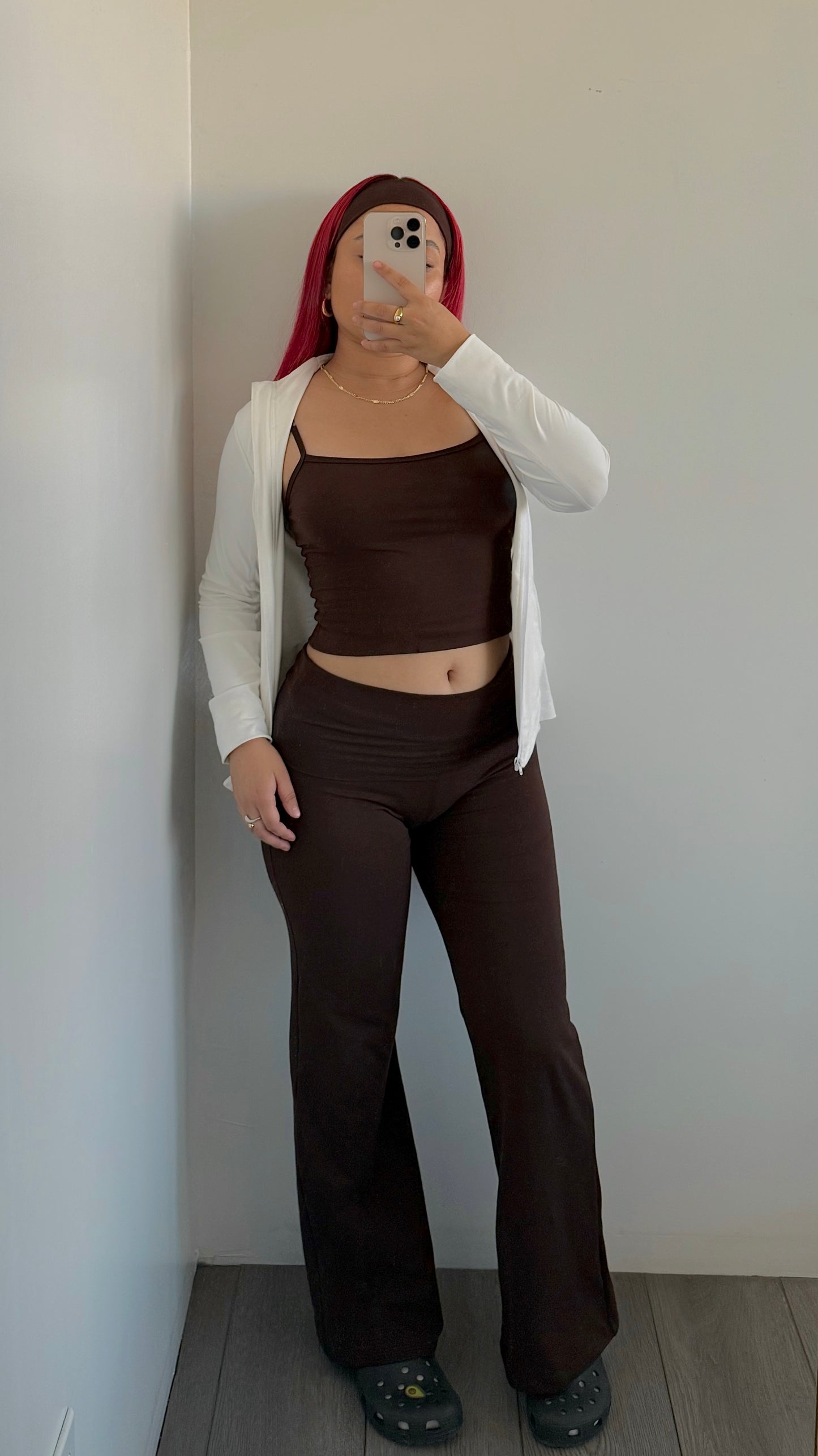 Brown Cotton Fold Over Flare Pants