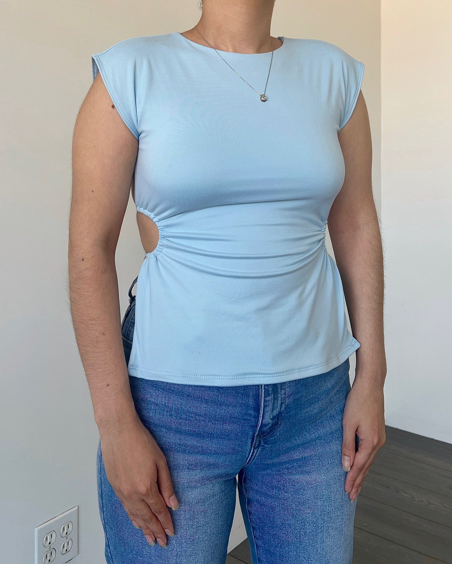 Sky Blue Boxy Drawstring Top (B-Soft)