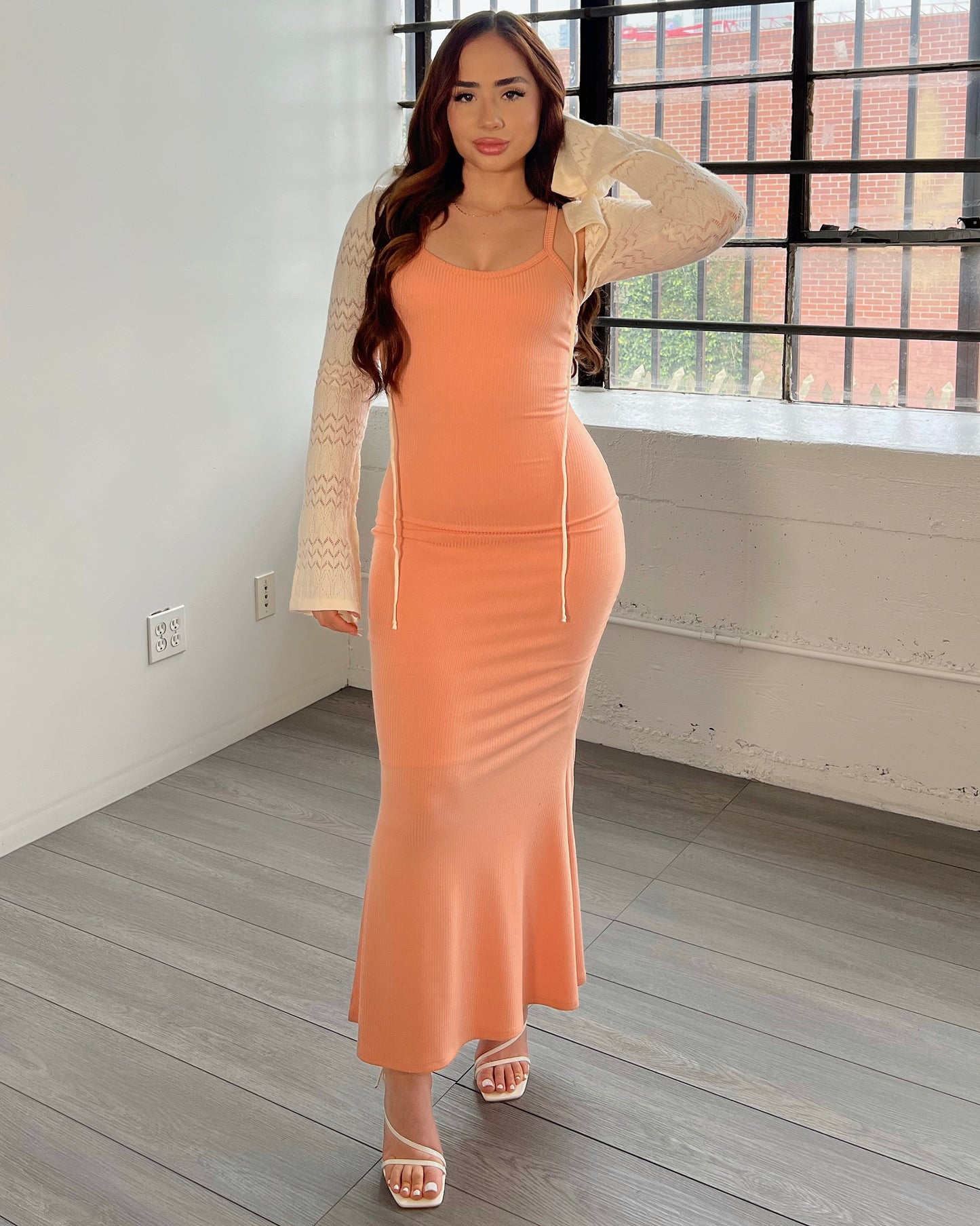 Melon Ribbed Slip Maxi Dress
