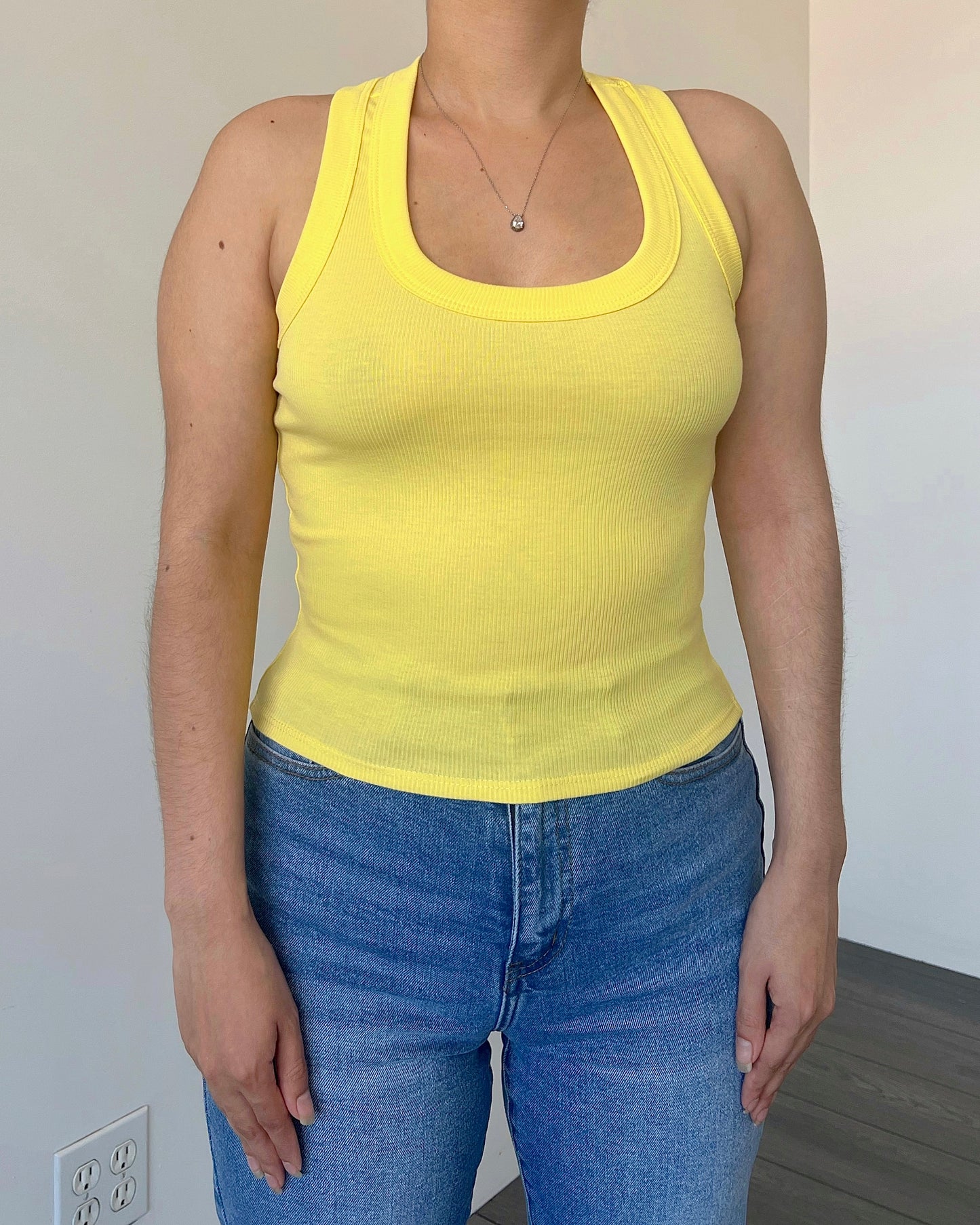 Yellow Ribbed Racerback Top