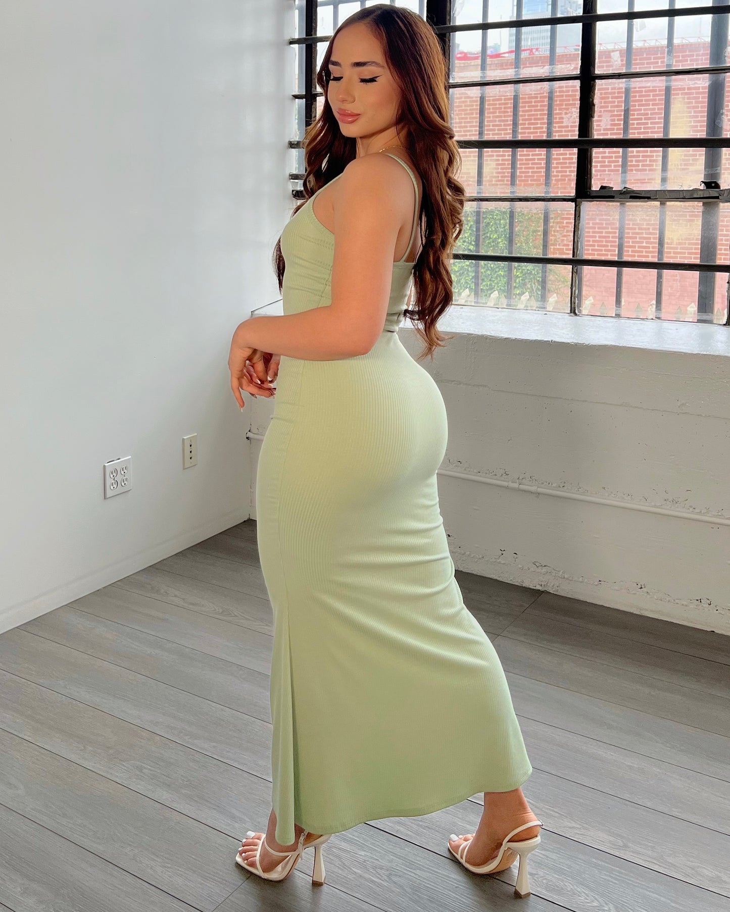 Sage Ribbed Slip Maxi Dress