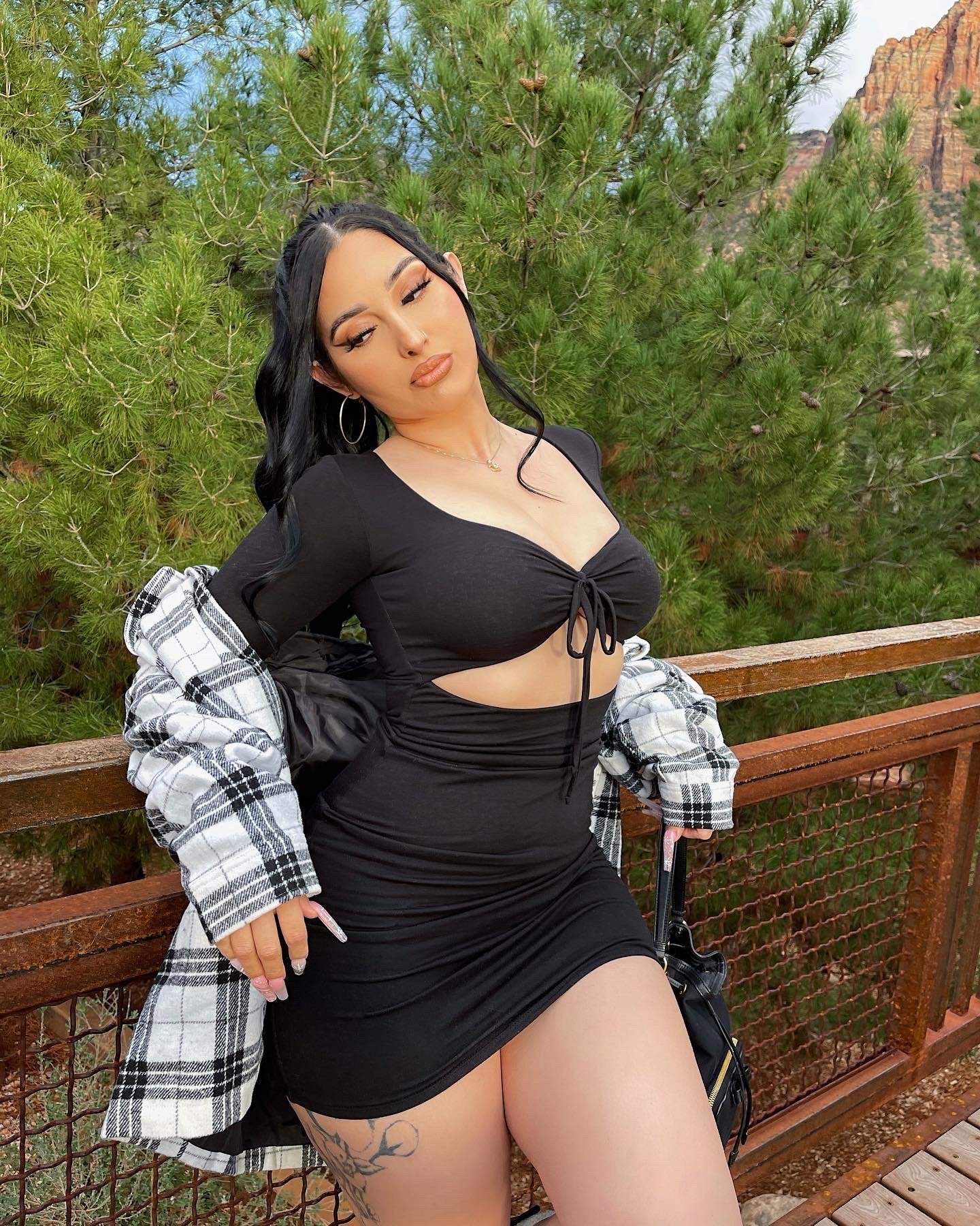 Black Front Cut Out LS Dress
