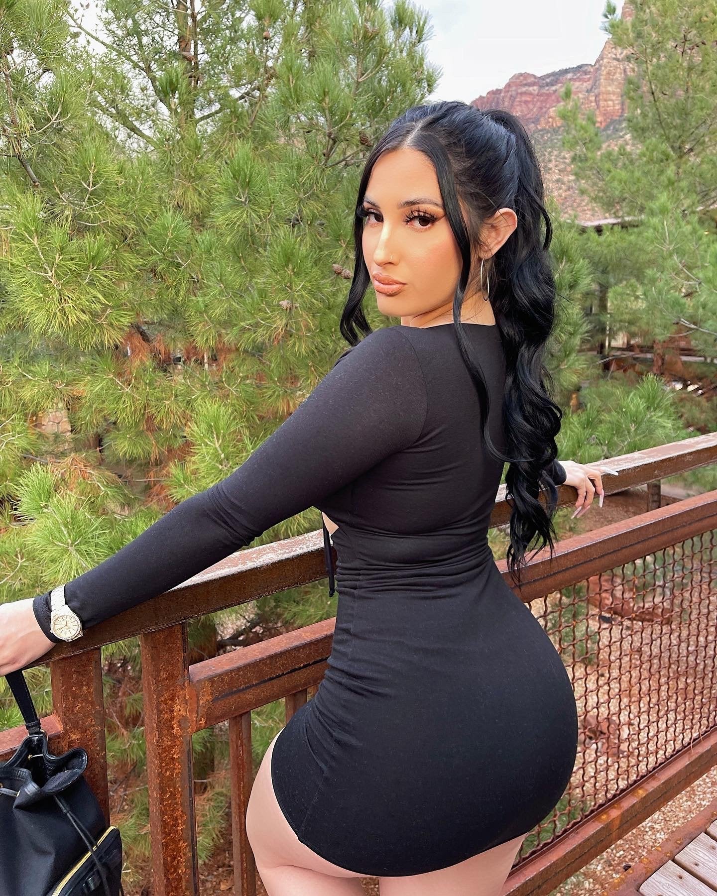 Black Front Cut Out LS Dress