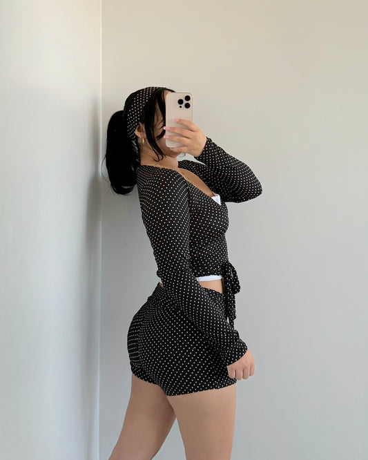 Black Polka Dots Fold Over Shorts (B-Soft)