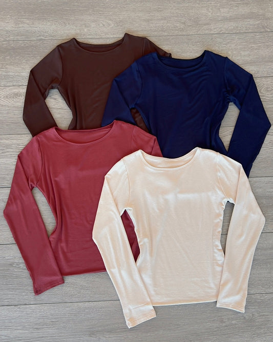 Marsala Crew Crepe Long Sleeve Top
