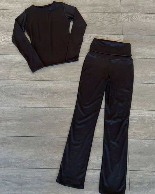 Black (Fold Over) B-Soft Flare Pants