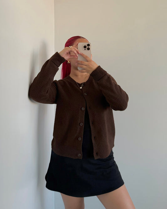Brown Crew Button Knit Cardigan