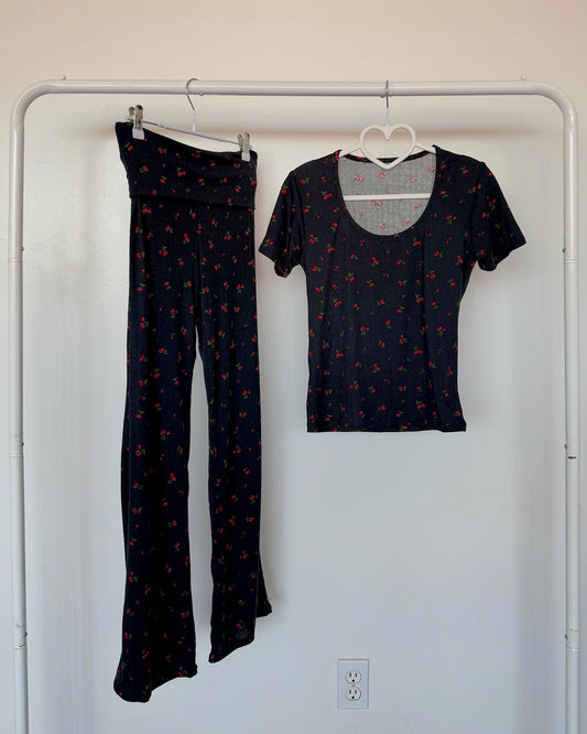 Cherry Black Ditsy (POINTELLE) Short Sleeve Top