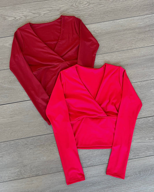 Red (V Neck) B-Soft Long Sleeve Top