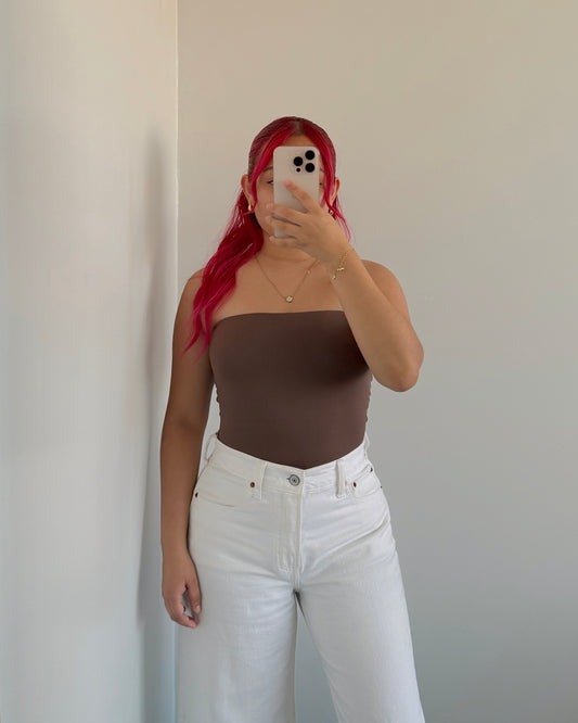 Brown Double Layered Seamless Tube Top