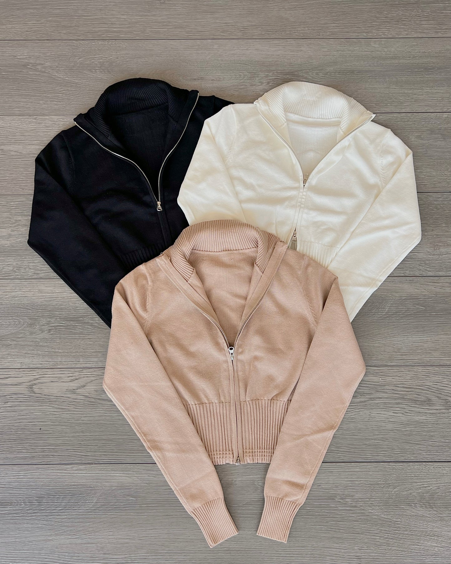 Ivory Double Zip Knit Sweater