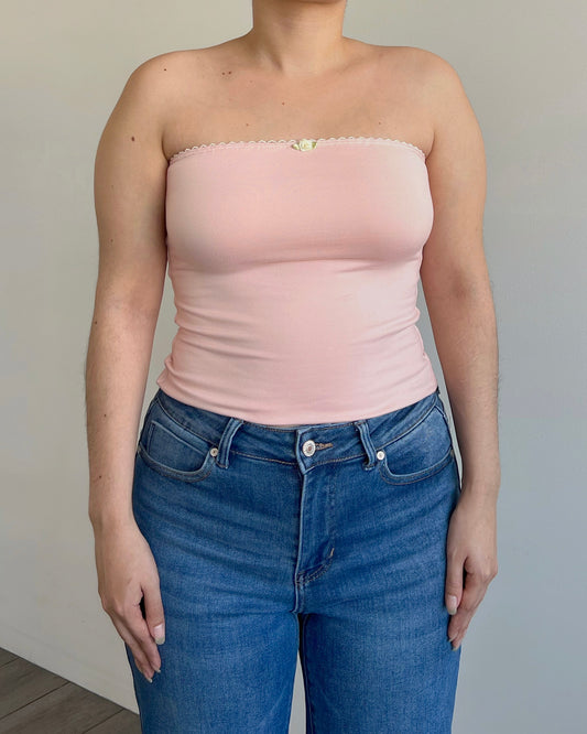 Blush Lace Trim Tube Top