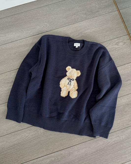 Navy Bow Teddy Crewneck Sweater