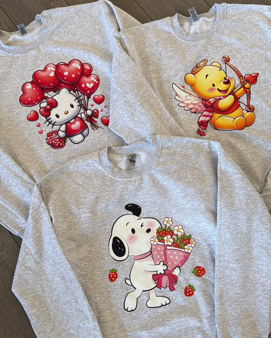 Heather Grey Snoopy Strawberry Fleece Crew (Unisex)