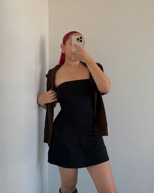 Black Cotton Tube Skort Dress