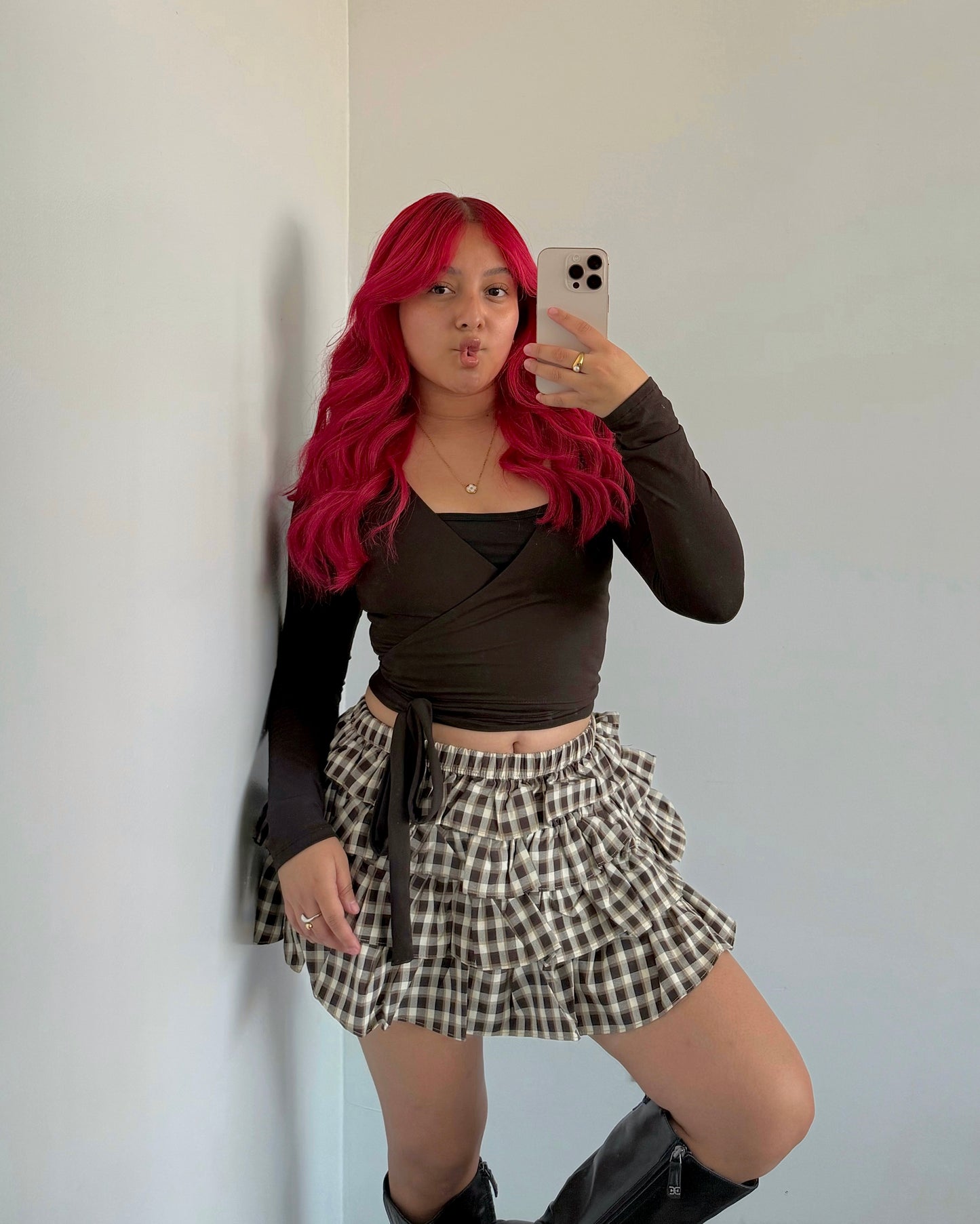 Brown Plaid Frill Tiered Skort