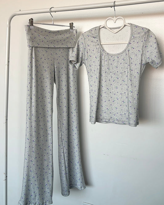 Lavender/Heather Ditsy (POINTELLE) Short Sleeve Top