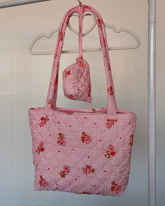 Gingham Shortcake Vintage Tote Bag & Matching Pouch