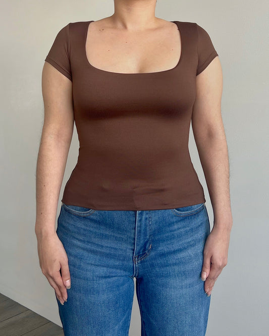 Brown (Square) B-Soft Short Sleeve Top