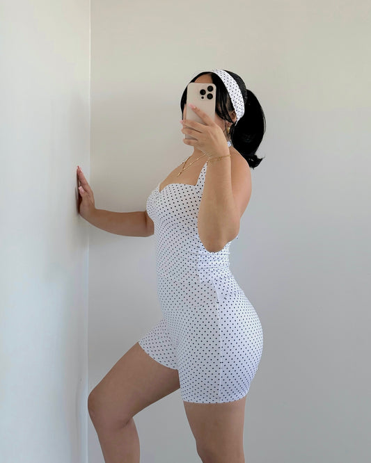 White Polka Dots Fold Over Shorts (B-Soft)