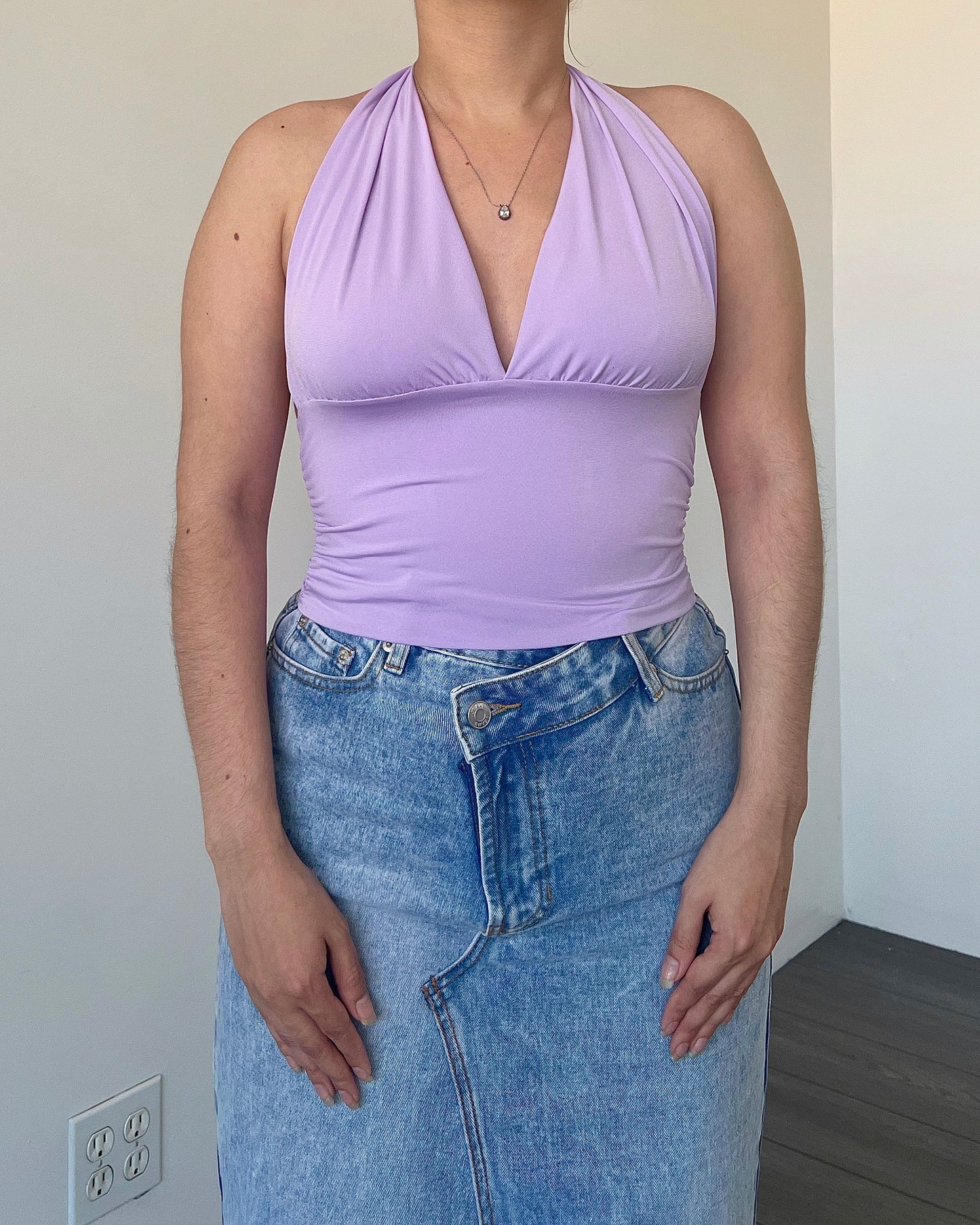 Lavender Plunge Halter Top